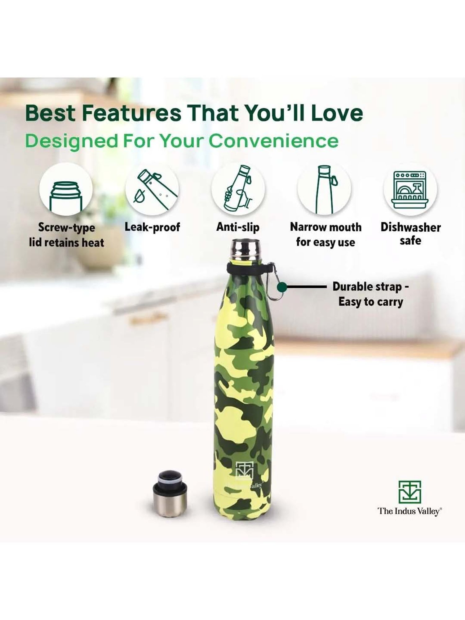 The Indus Valley Yellow & Blue Stainless Steel Vaccum Insulated Water Bottle (1 L)