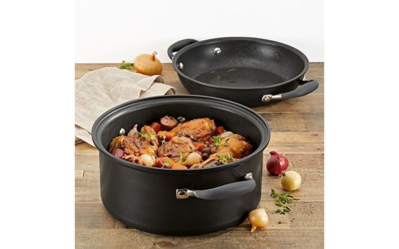 Anolon Advanced Hard Anodized Nonstick Stockpot/Dutch Oven with Frying/Skillet Pan, 5 Quart and 11 Inch, Graphite