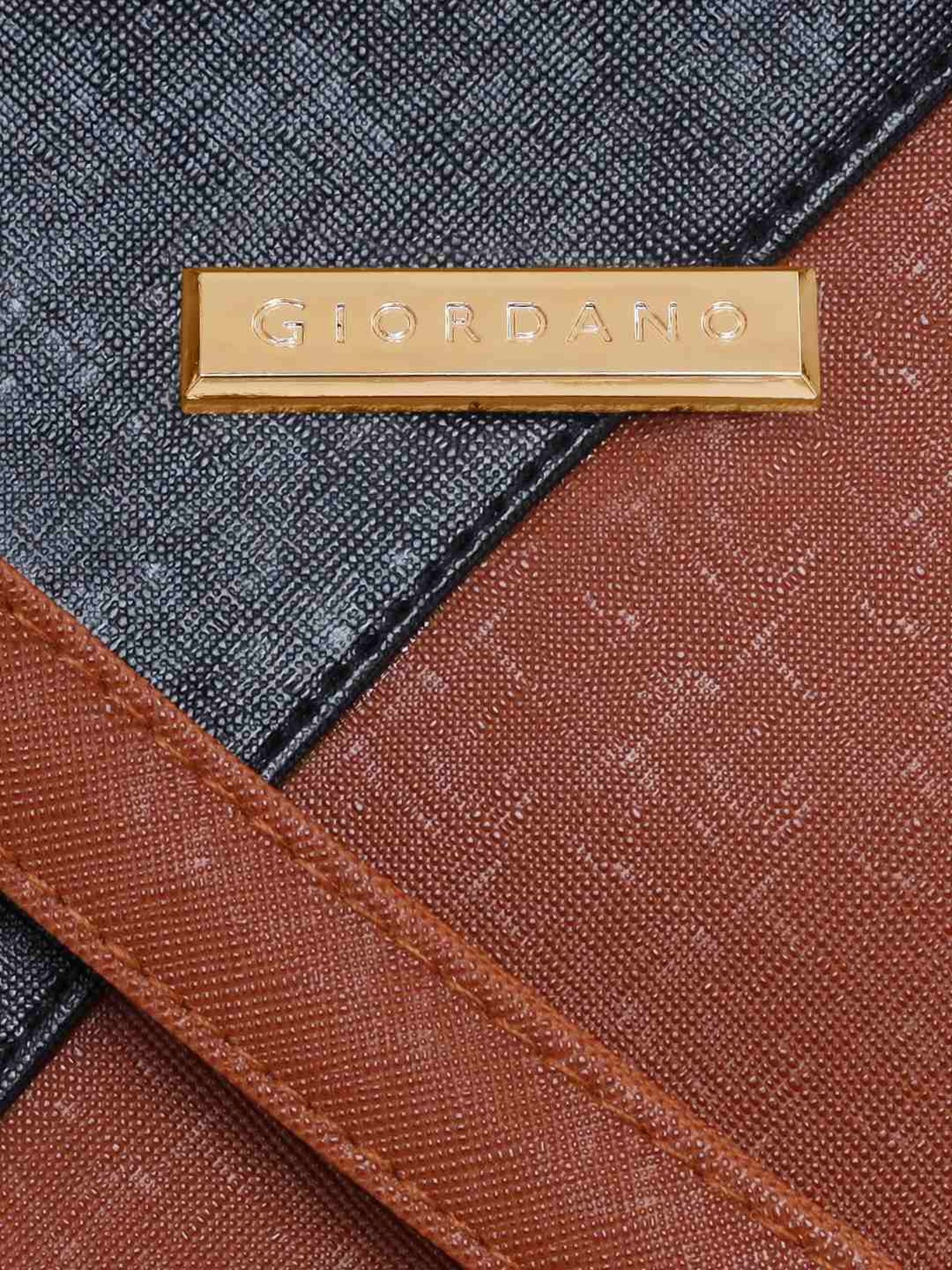 Giordano Brown & Black Color Block Large Shoulder Handbag