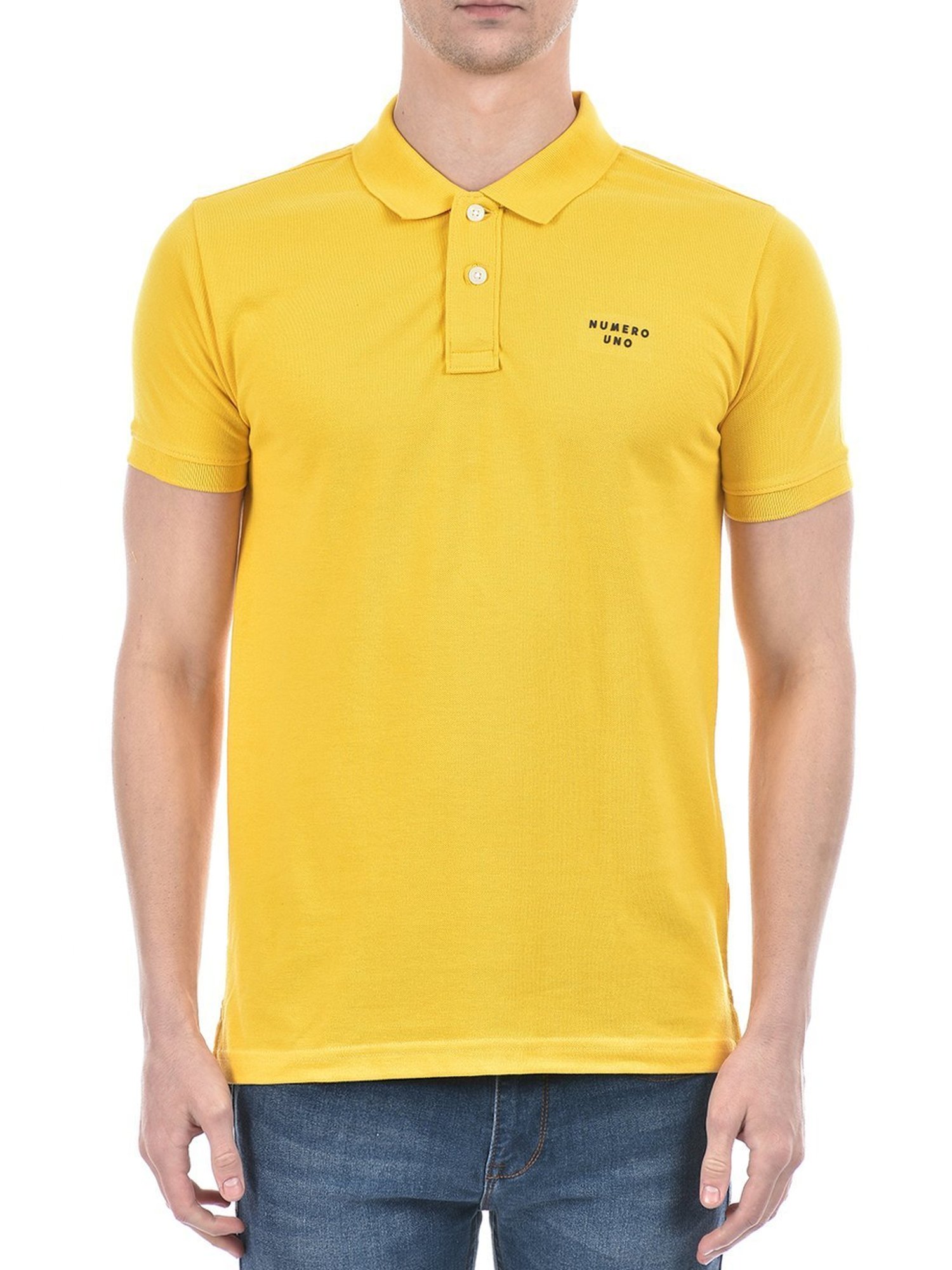 Numero Uno Yellow Cotton Slim Fit Polo T-Shirt