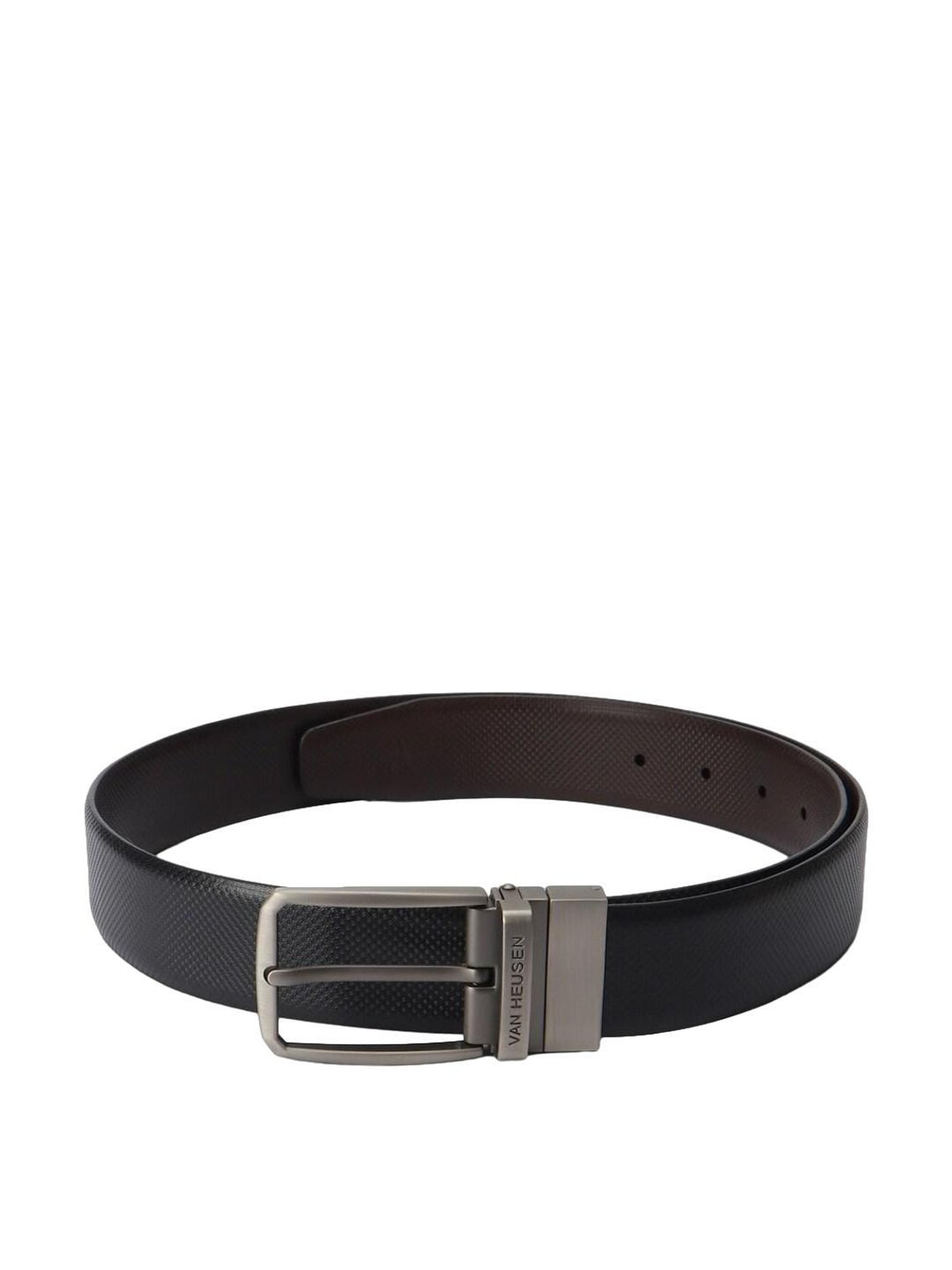 BELWABA Black Textured Formal Leather Belt for Men