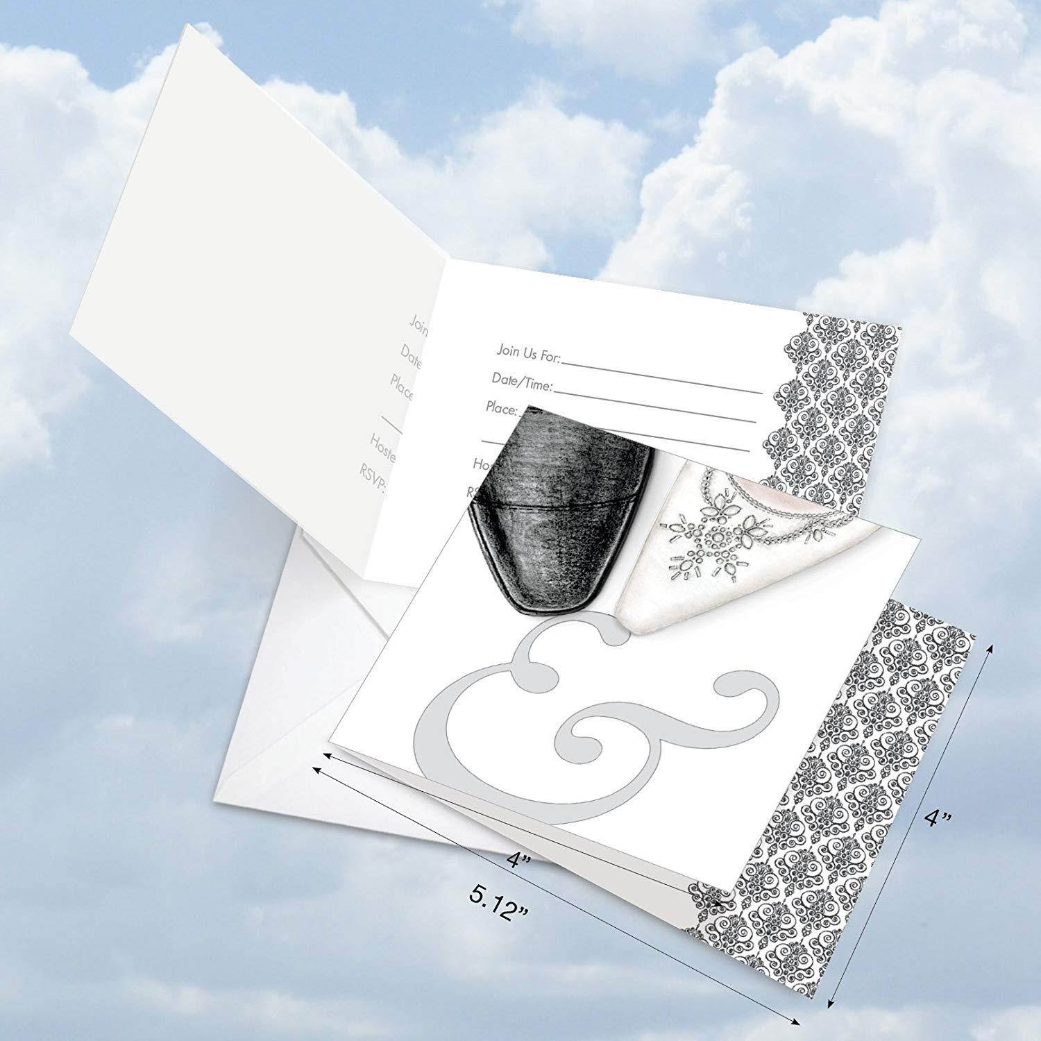 AMQ5068WIG-B1x10 Sole Mates Wedding Invitation: Set of 10 'Square-Top' Greeting Cards Featuring Men and Women's Wedding Shoes Paired for Life, with Envelopes (1 each of 10 Designs, Size: 4" x 5")