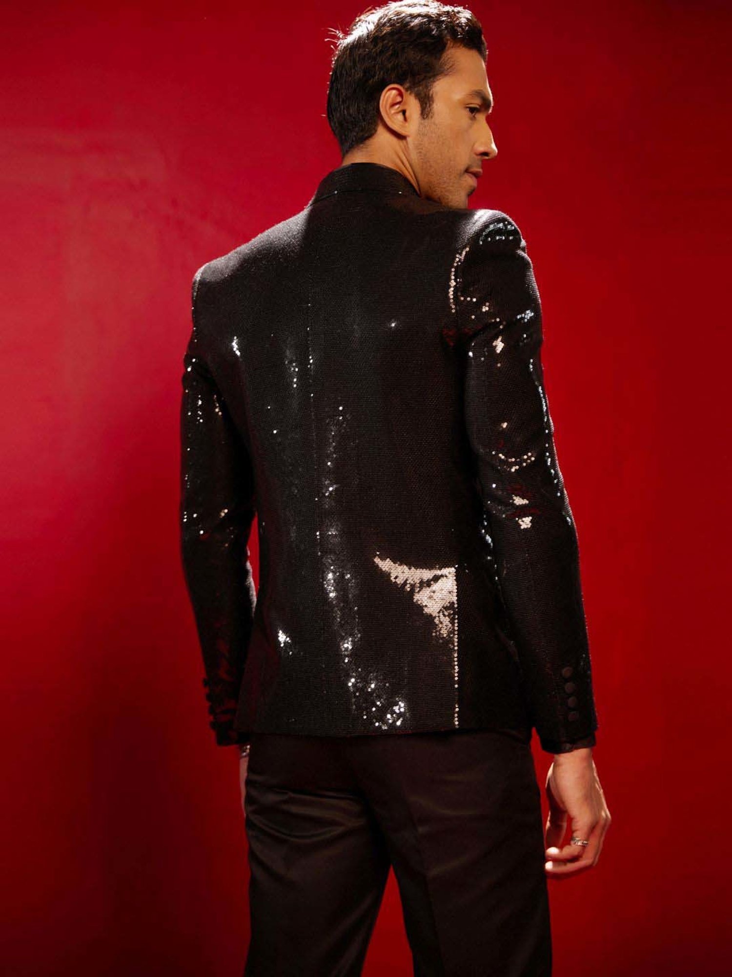 Vastramay Black Regular Fit Embellished Blazer