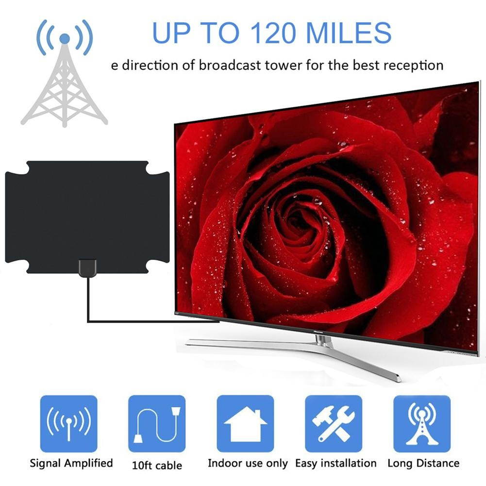 Flat HDTV 120 Miles Range Digital Indoor Amplified TV Antenna w/Signal Amplifier Reception Range 120 Miles LNA Gain 25dB