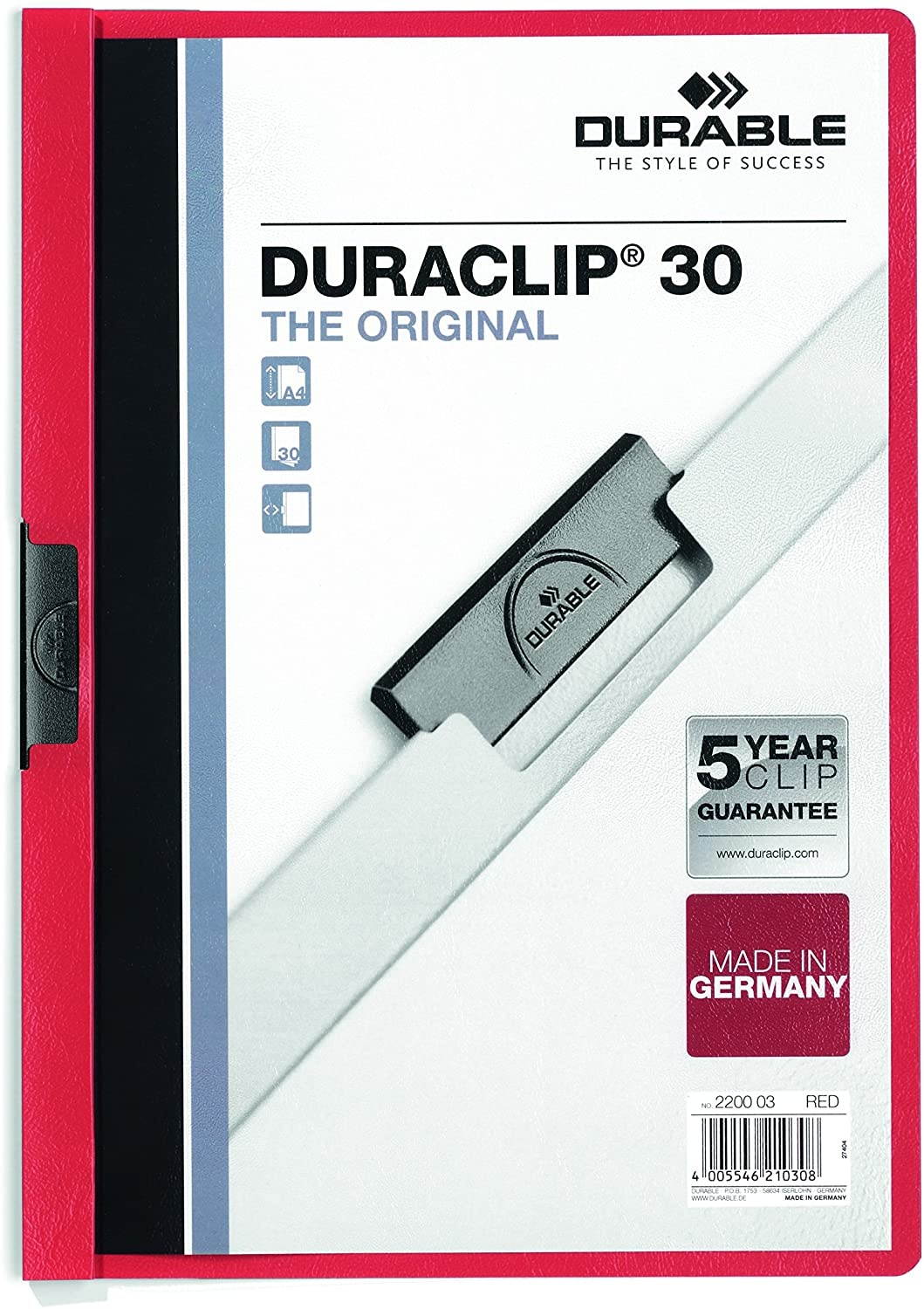 Durable Vinyl DuraClip Report Cover w/Clip Letter Holds 30 Pages Clear/Red