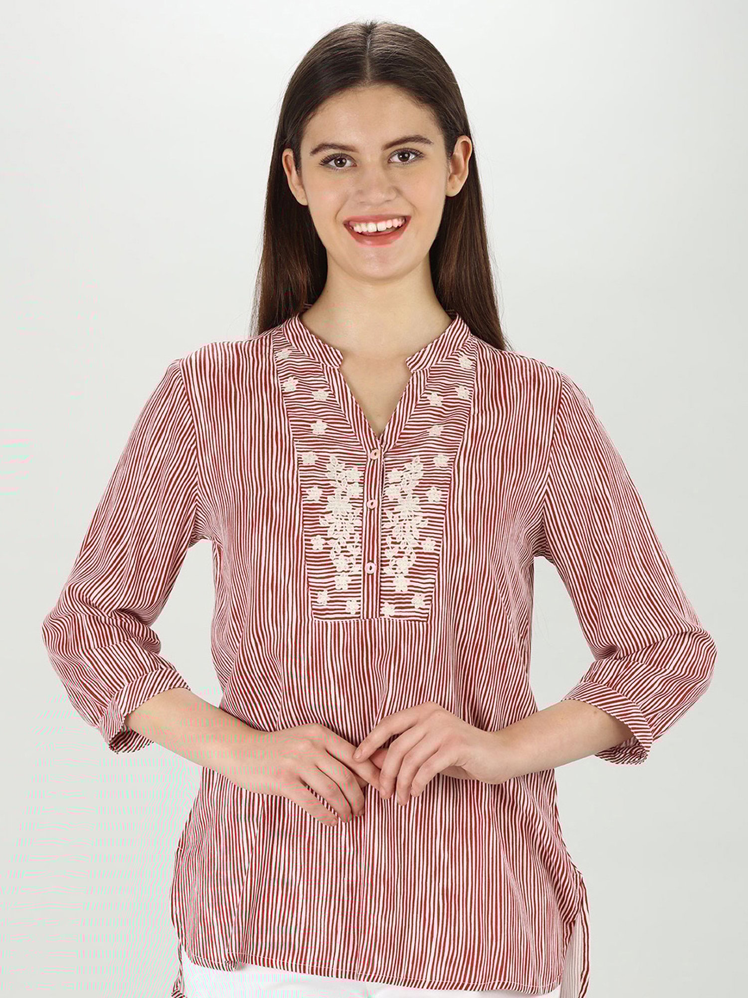 Mustard Red & White Striped Shirt