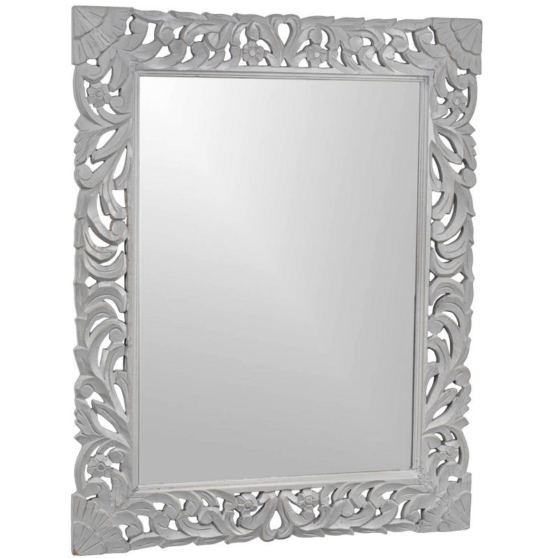 Hand Carved Wood Medallion Accent Mirror Gray - Crystal Art Gallery