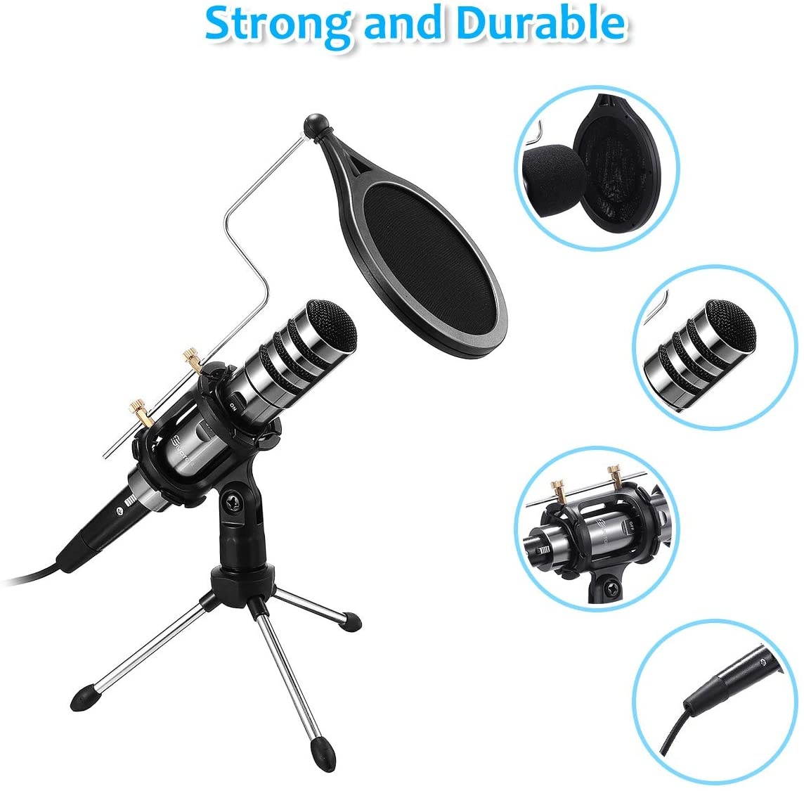 Mobile Phone Condenser PC Microphone 3.5mm Microphone Recording Desktop Computer Microphones Plug & Play for Music, Smartphone, Laptop, Singing, Podcast, Youtube