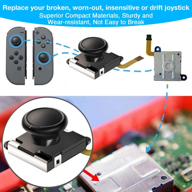 Joycon Joystick Replacement, (4 Pack) Switch Analog Stick Parts for Nintendo Switch Joy Con, Controller Repair Kit Include 4 Thumb 3D Sticks,2 Metal Buckles,2 Screwdriver,Pry Tools,6 Thumbstick Grips