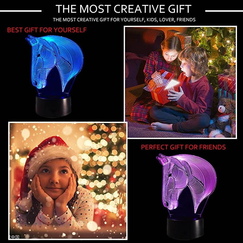 3D Illusion Night Light LED Table Desk Lamps Horse Nightlights 7 Colors USB Charge Lighting Home Decoration for Kids Bedroom