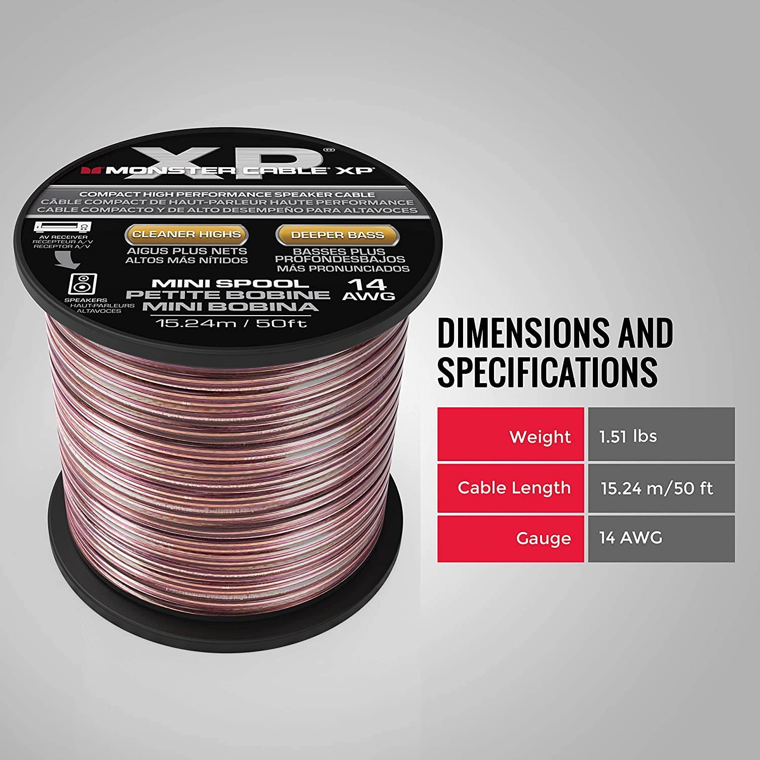 Monster XP Speaker Wire Copper Cable Spool 14 AWG 50 ft