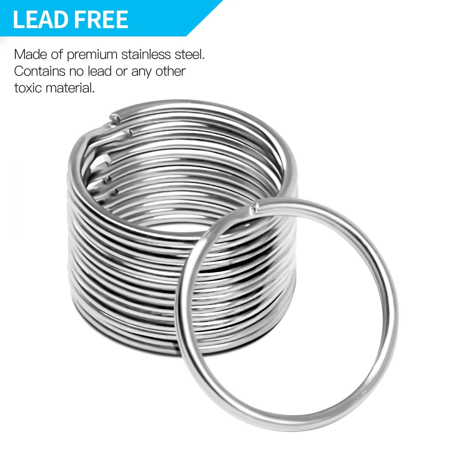 Prudance 100PCS Lead Free Nickel Plated Steel Round Split Ring Key Rings - Bulk Pack of 100-1" 25mm Diameter