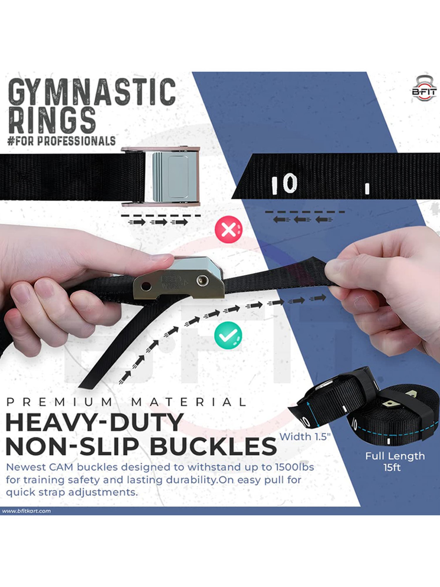 B Fit Wooden Gymnastic Rings with Heavy Duty Adjustable Straps (Black)