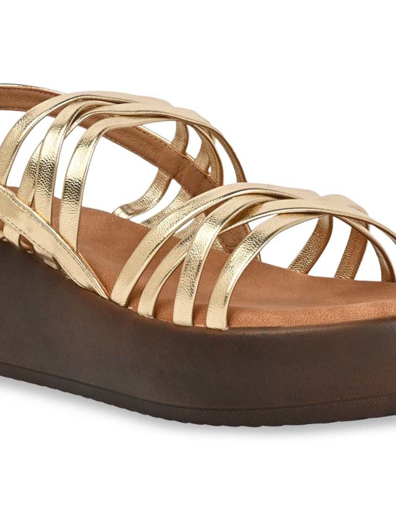 Rocia by Regal Women's Golden Back Strap Wedges