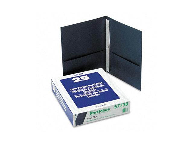 Oxford 57738 Twin-Pocket Portfolio, Tang Fasteners, Letter, 1/2" Capacity, Blue, 25/Box