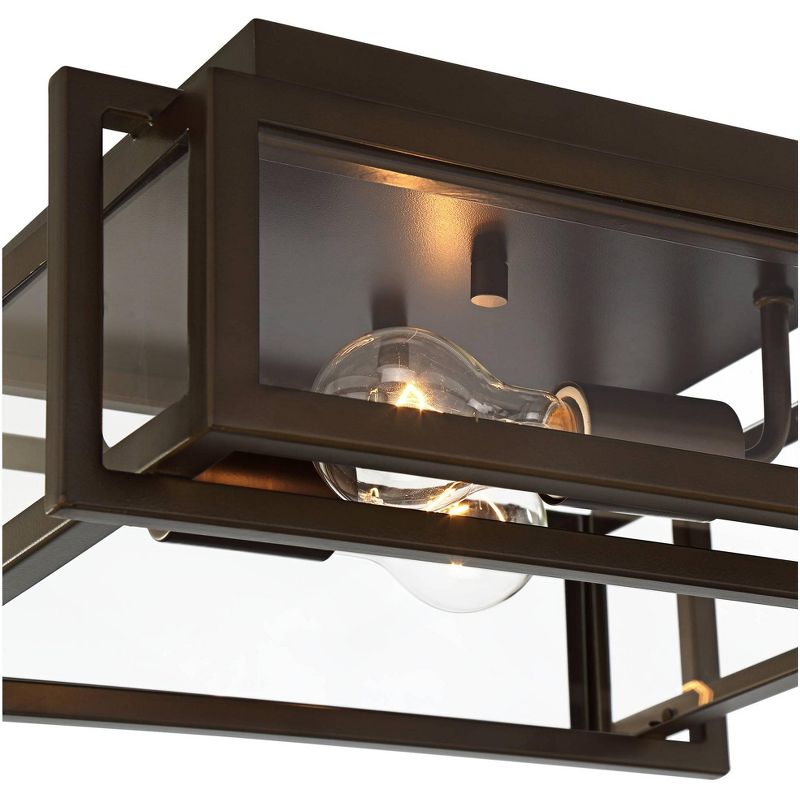Franklin Iron Works Modern Industrial Ceiling Light Flush Mount Fixture Oiled Bronze 14" Wide 2-Light Clear Glass Bedroom Hallway