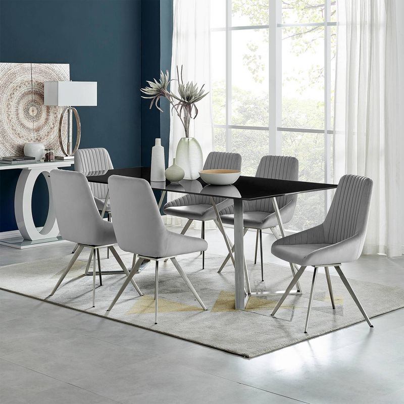 Set of 2 Skye Swivel Velvet and Brushed Stainless Steel Dining Chairs Light Gray - Armen Living
