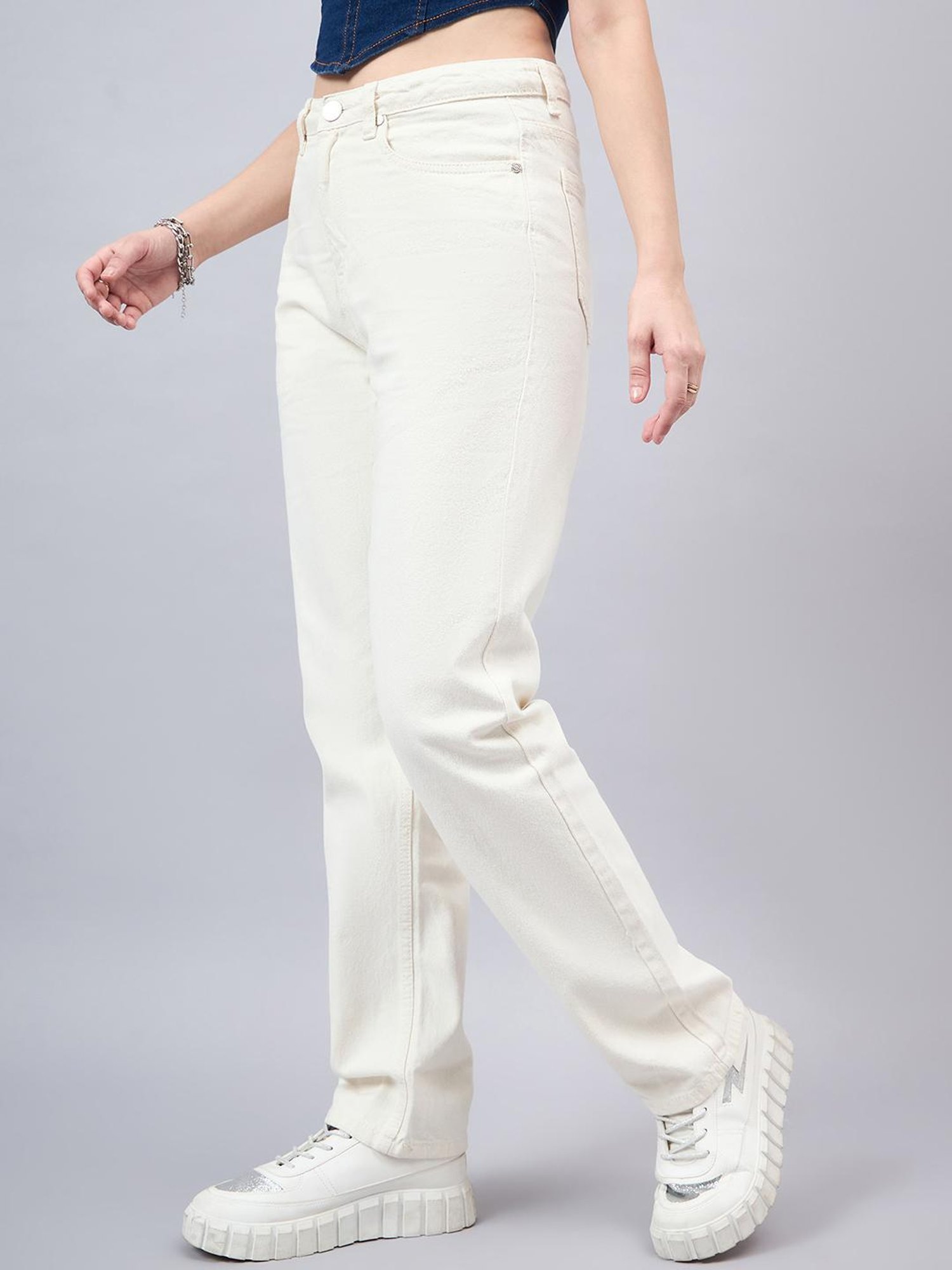 Style Quotient White Cotton Regular Fit Jeans