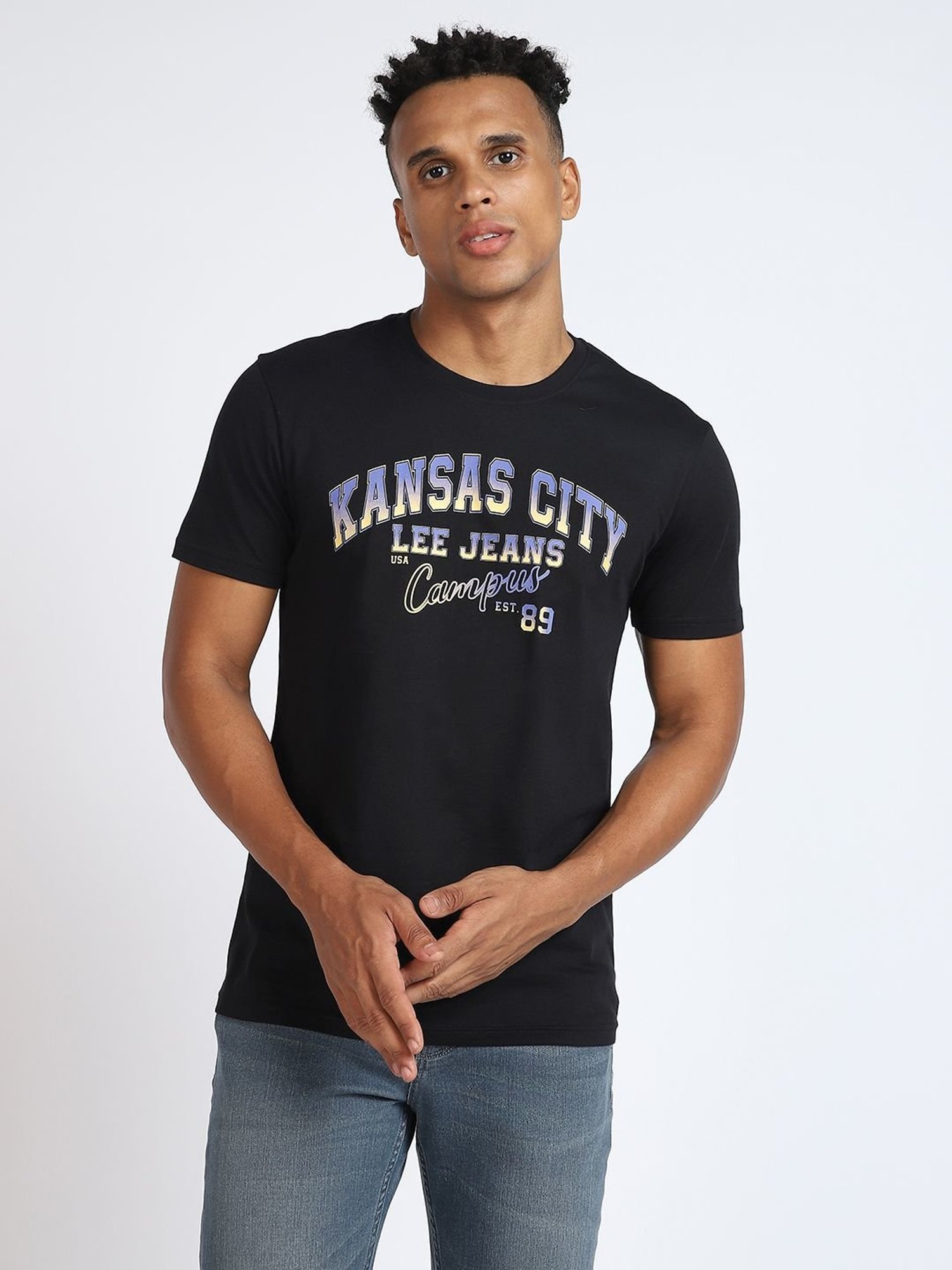 Lee Black Cotton Slim Fit Printed T-Shirt