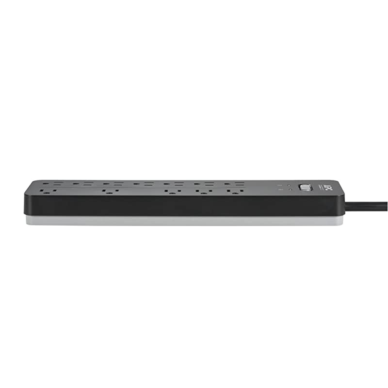 Surge Protector Power Strip PH12 2160 Joules Flat Plug 12 Outlet Power Cord Strip Black