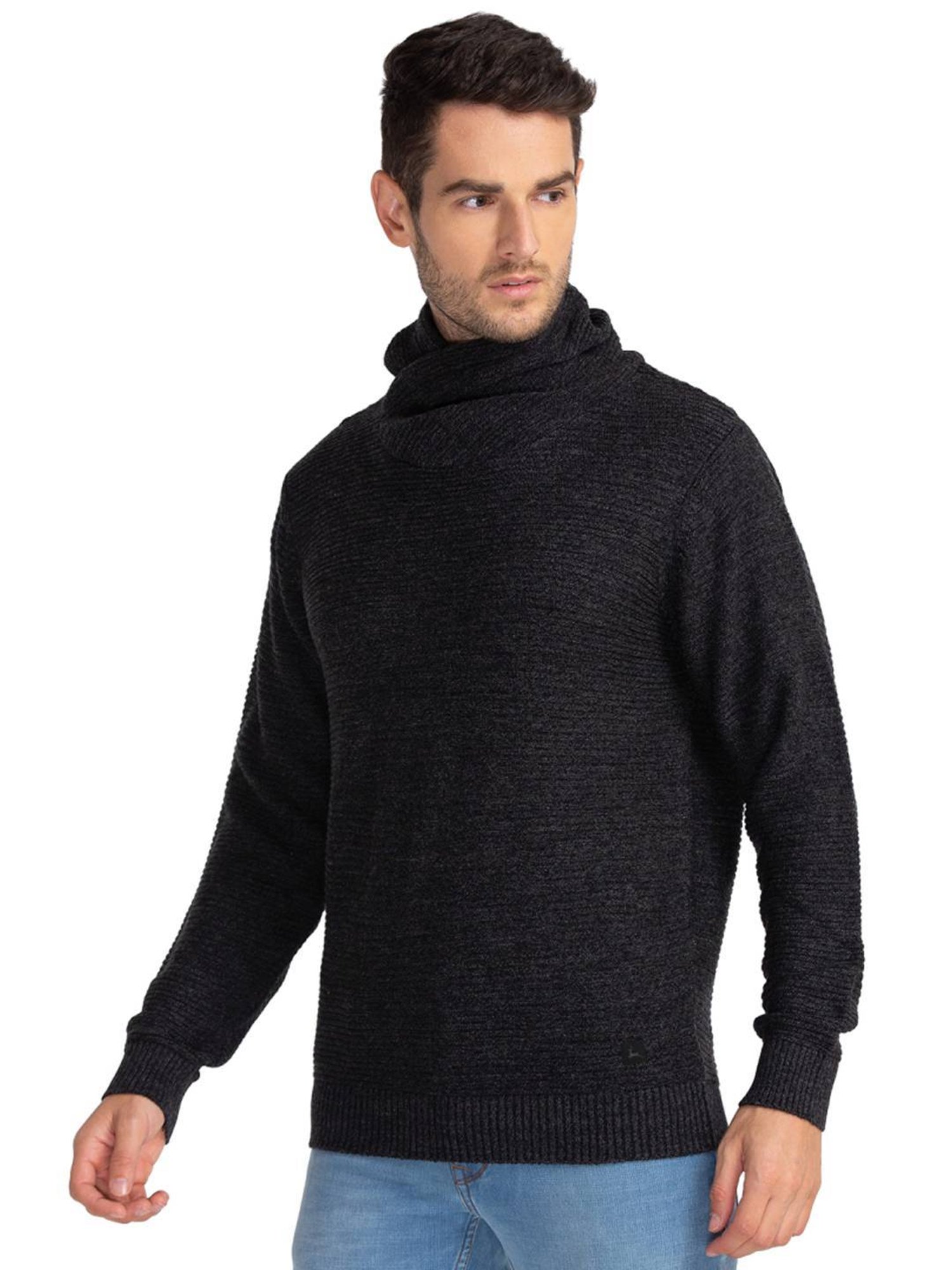 Parx Black Regular Fit Sweaters