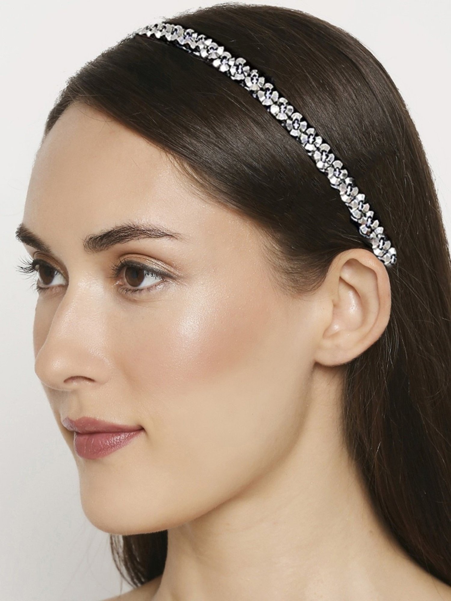 OOMPH Metallic Black Crystal Studded Party Thick Hair Band