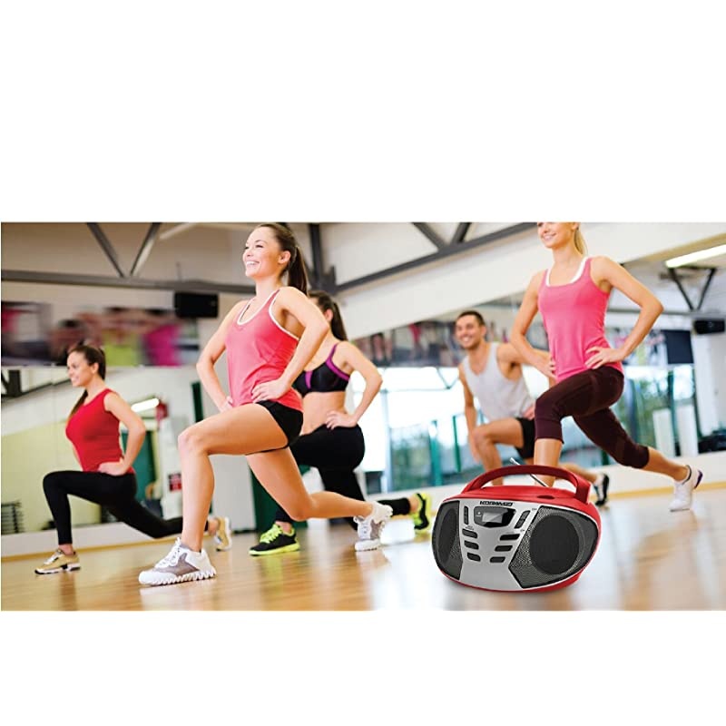 Portable CD Boombox w/AM/FM Radio,AUX IN, Top Loading CD Player,Telescopic Antenna, LCD Display for Indoor & Outdoor,Offices, Home, Restaurants, Picnics,School,Camping (Red/Silver) CD55-RDS