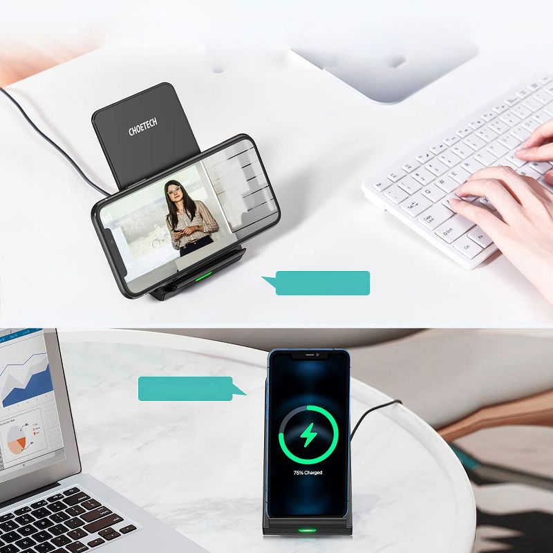 Choetech Wireless Charger 2 Pack BUNDLE Qi-Certified 10W Max Fast Wireless Charging Stand with Bonus Charging Pad compatible with iPhone, Samsung, Google, LG, and More - T524S - Black