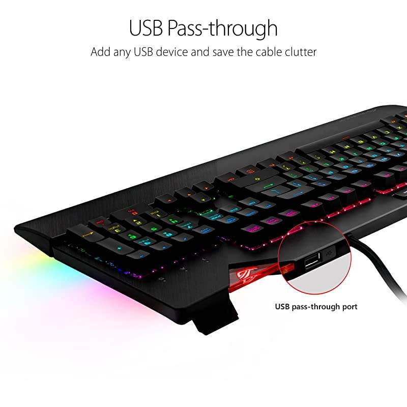 RGB Mechanical Gaming Keyboard - ROG Strix Flare (Cherry MX Blue Switches - cm SS) | Aura Sync & SDK | Gaming Keyboard for PC | Customizable Badge, USB Pass-Through | Media Controls