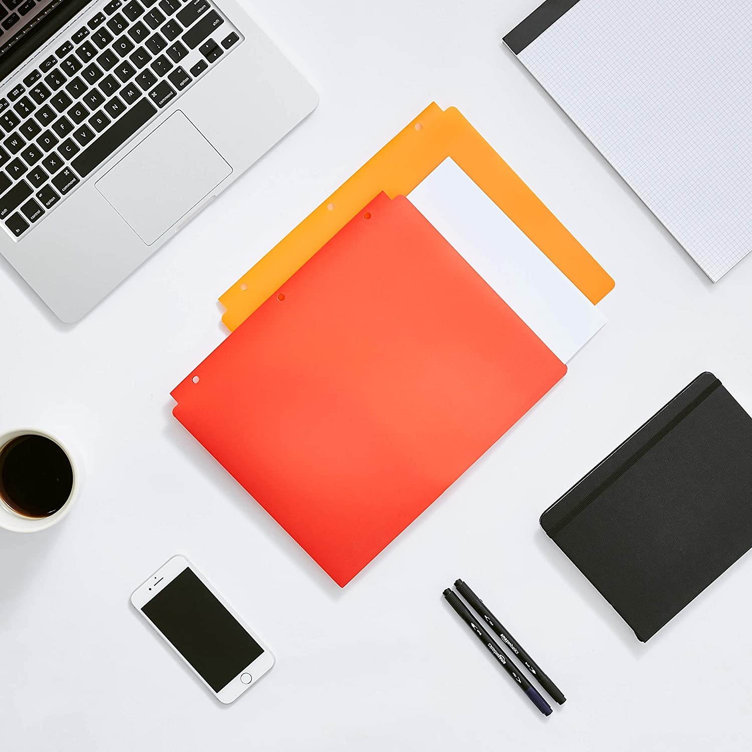 AmazonBasics Plastic 3 Hole Punch Folders with 2 Pockets, Multicolor Pack of 6