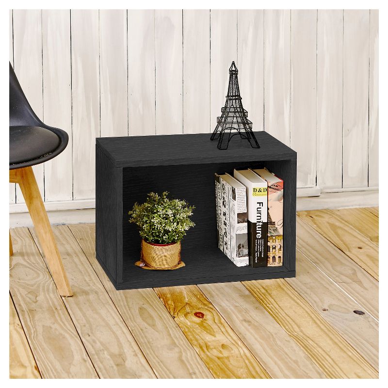 Way Basics Stackable Eco Rectangle Shelf Shoe Rack Black Wood Grain