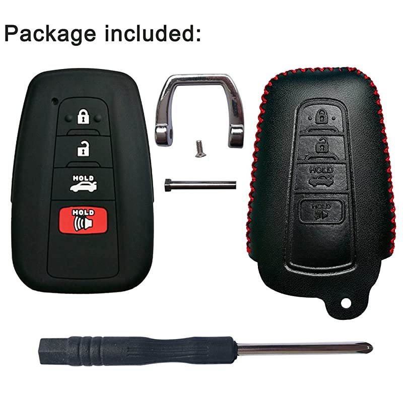 Leather Rubber 4 Buttons Smart Key Fob Ring Remote Cover Case Keyless Entry Full Protector Jacket Holder for 2018 Toyota Camry C-HR Prius HYQ14FBC