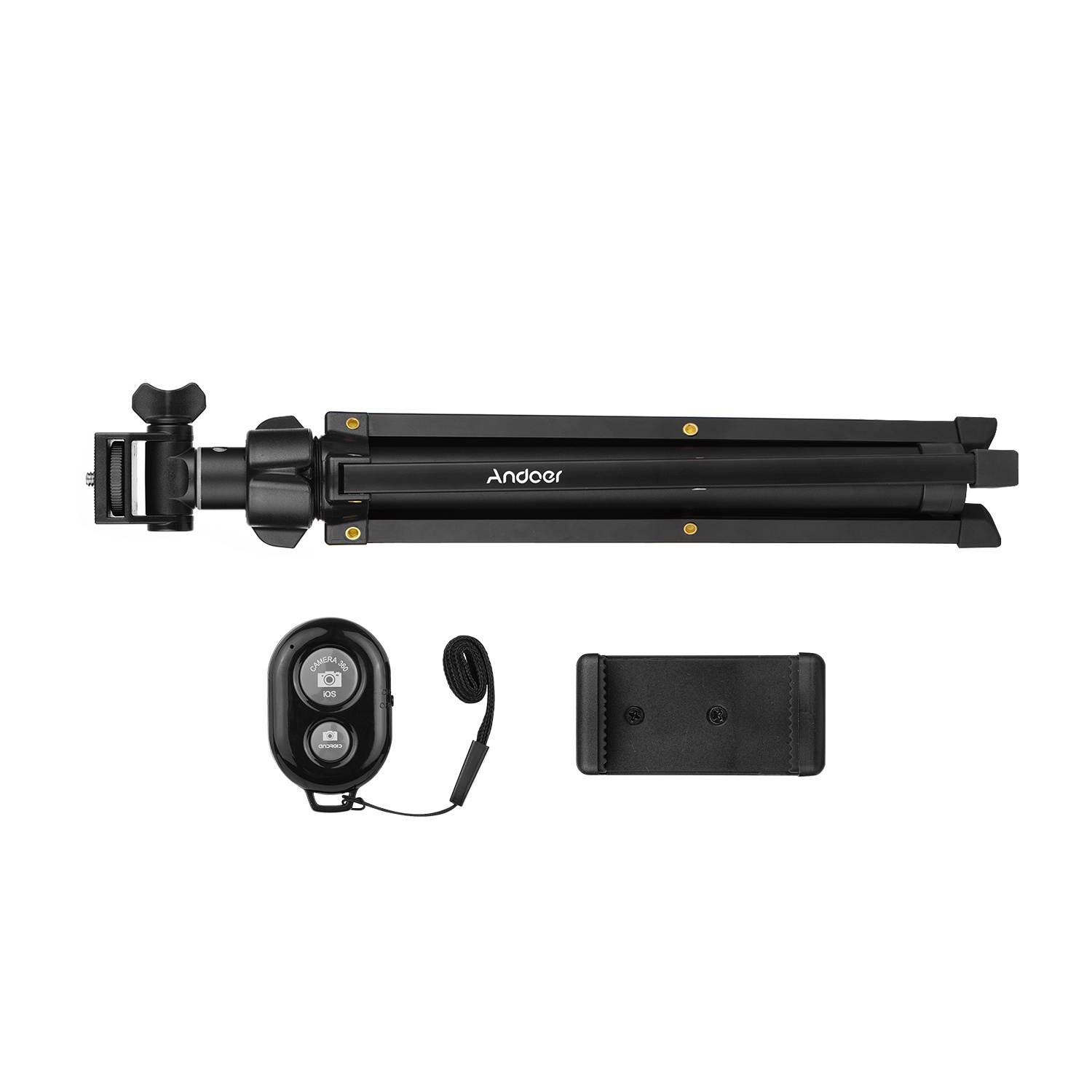 Andoer 1.5m/59in 2-in-1 Tripod Stand + Extendable Selfie Stick Aluminum Alloy with Phone Holder Remote Shutter Compatible with iPhone Android Phones for Selfie Group Photo Live Streaming