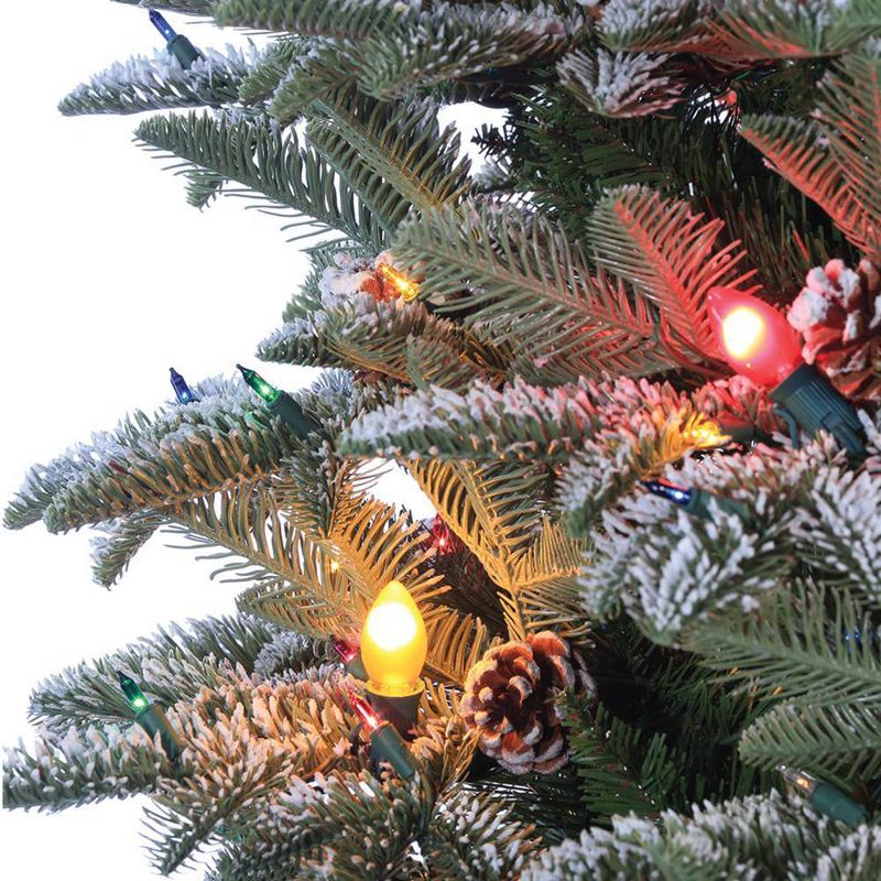 4ft Sterling Tree Company Natural Cut Pre-Lit LED Flocked Smoky Mountain Pine Tree with Pine Cone Accents Artificial Christmas Tree