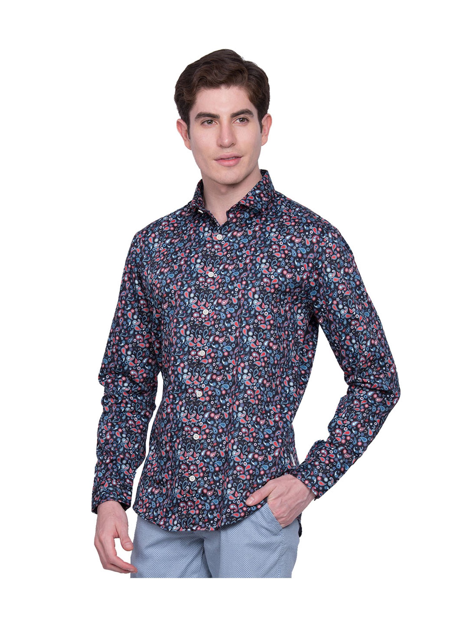 Lindbergh Black Printed Slim Fit Cotton Shirt