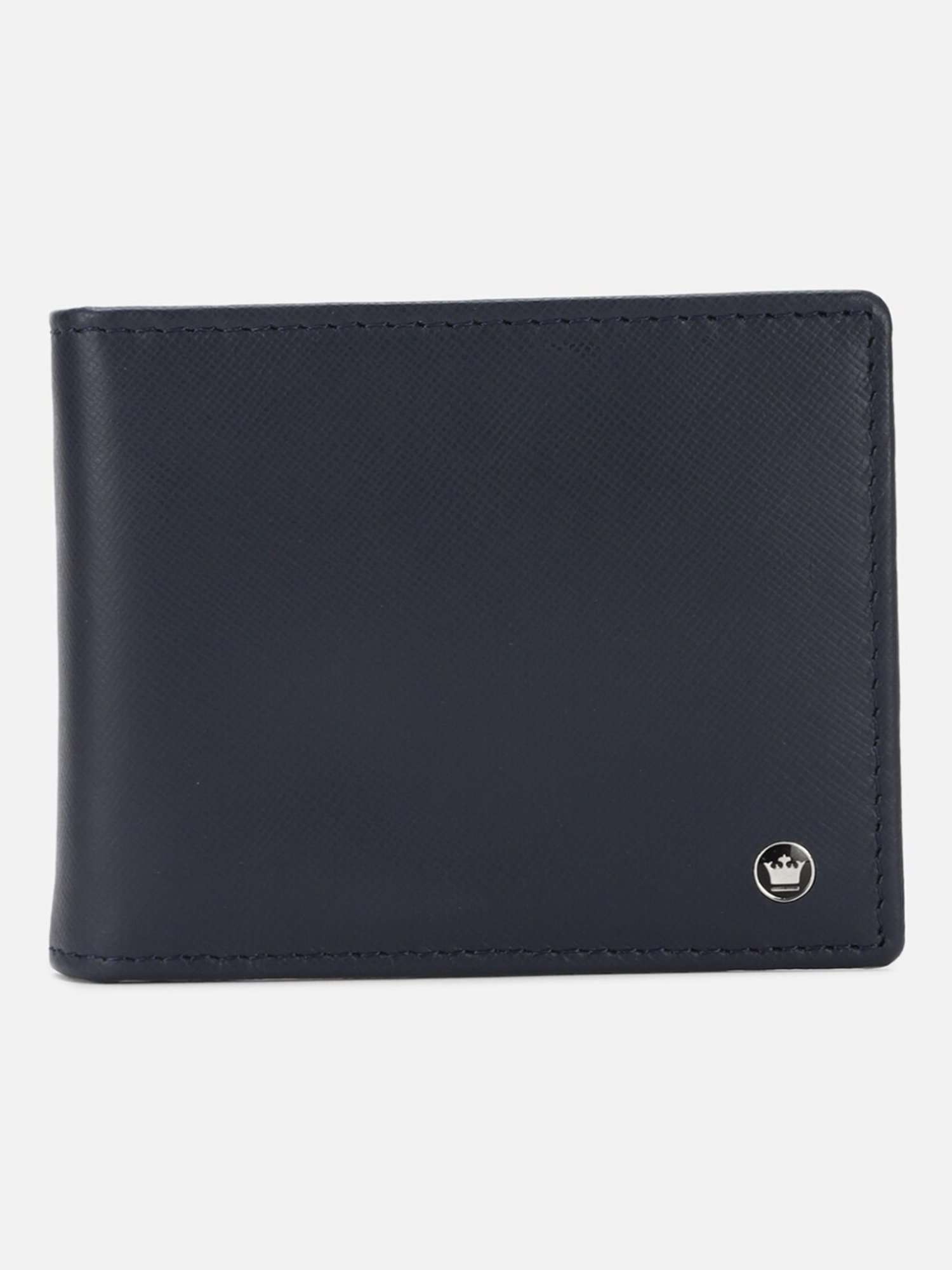 Louis Philippe Navy Leather Solid Bi-Fold Wallet