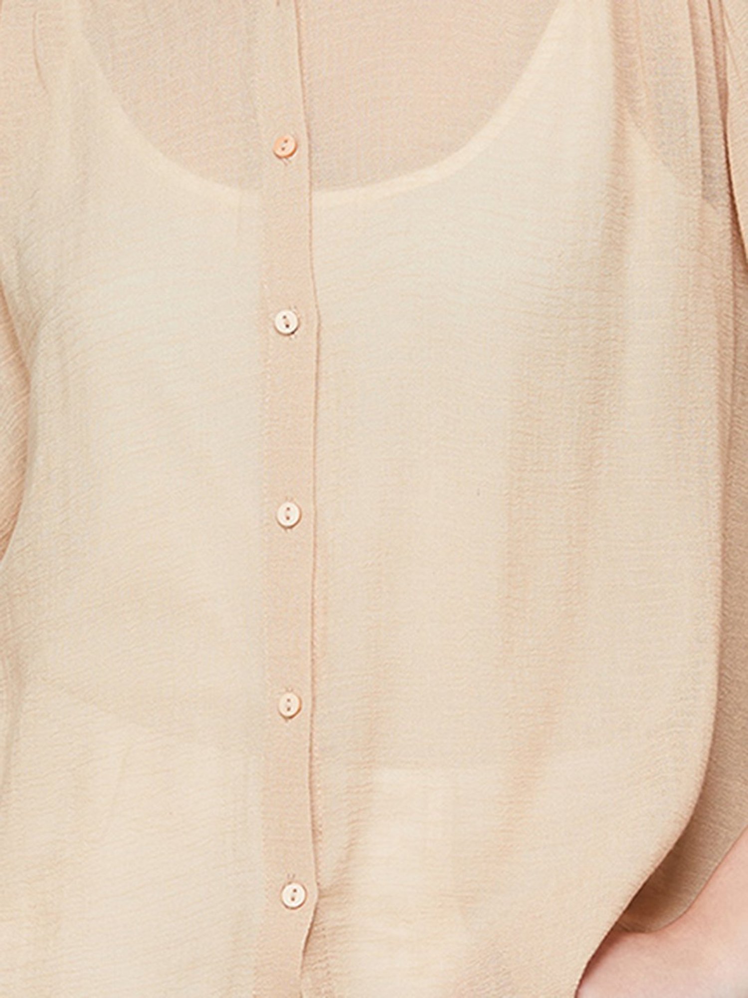 Fame Forever by Lifestyle Beige Cotton Regular Fit Top