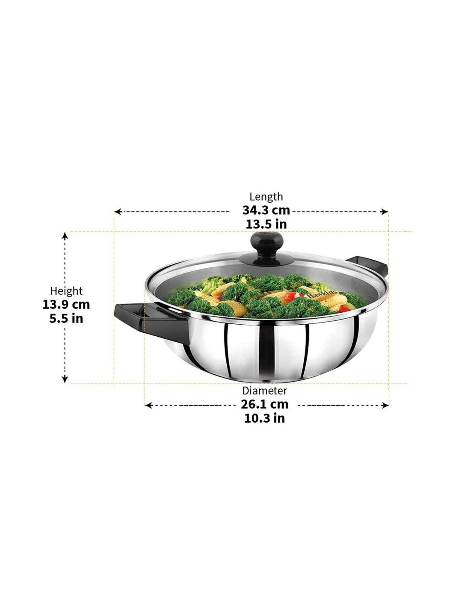 Hawkins Silver Stainless Steel Frying Pan with Glass Lid - 3 Litre