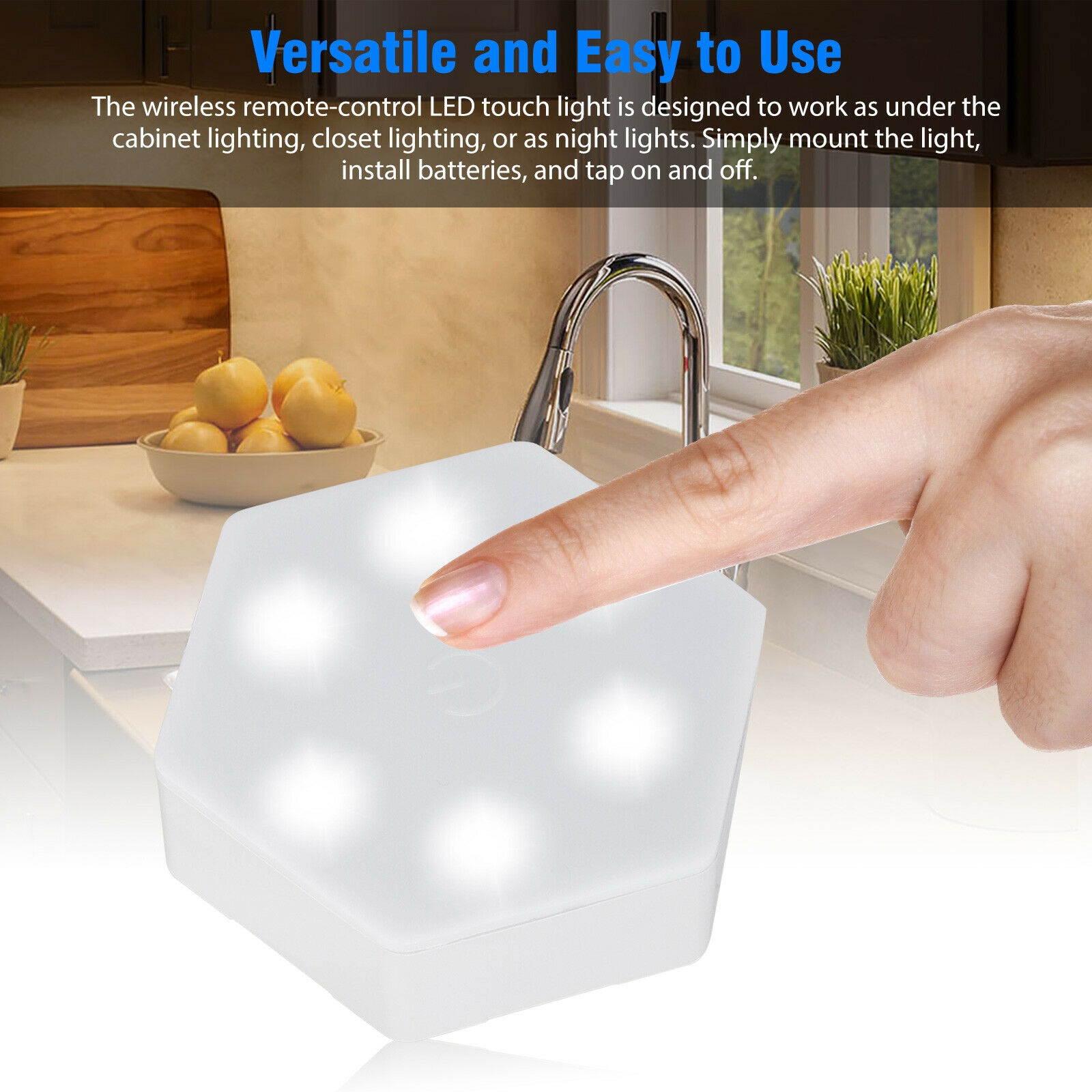 Wireless Stick On Puck LED Tap Light Bright Remote Battery Under Cabinet Closet
