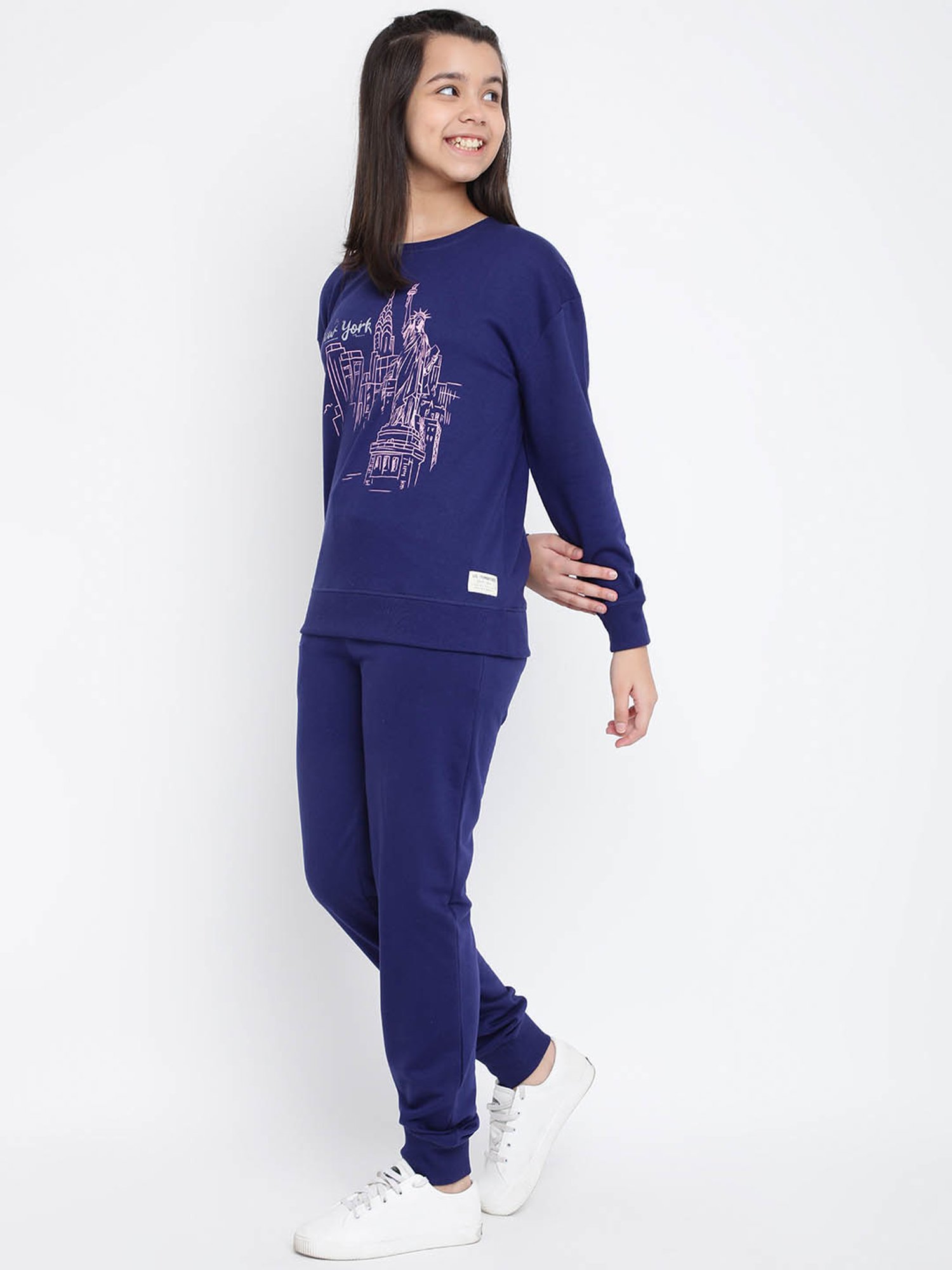 Lil Tomatoes Kids Navy Printed Full Sleeves Tracksuit