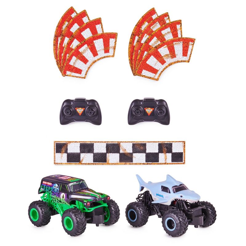 Monster Jam Official Grave Digger vs Megalodon Racing Rivals Remote Control Monster Trucks - 1:24 scale - 2 pk
