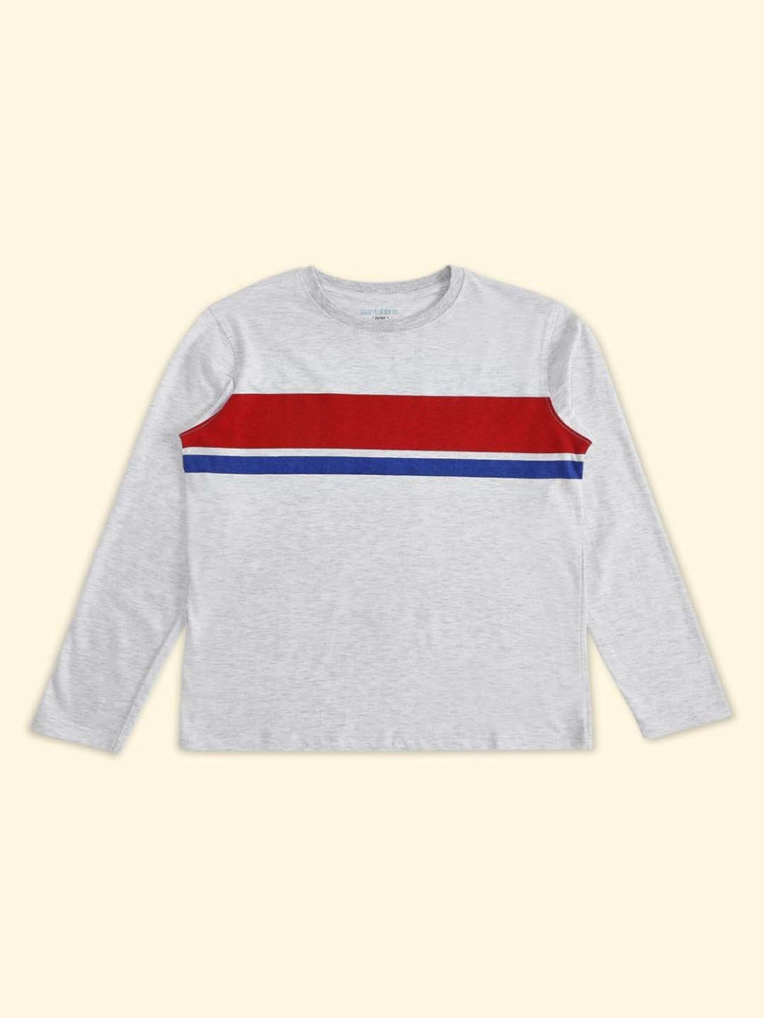 Pantaloons Baby Kids Blue & White Cotton Printed Full Sleeves T-Shirt