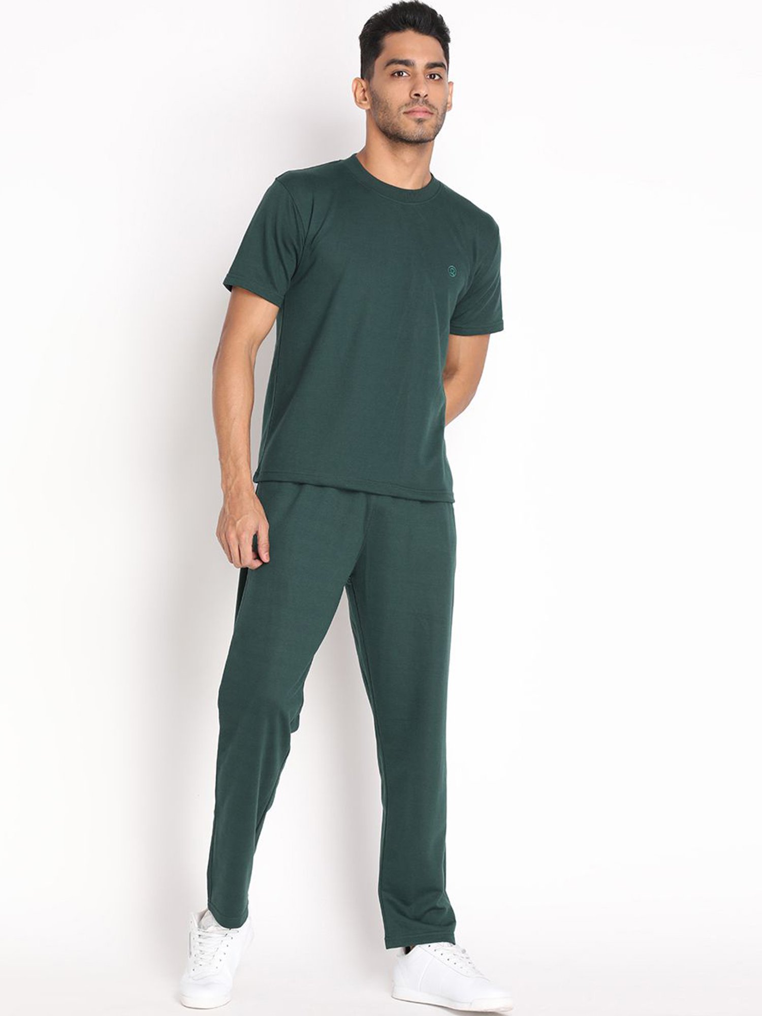 Chkokko Bottle Green Cotton Relaxed Fit Track Pants