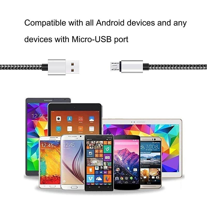 Micro USB Cable10ft3Pack by High Speed 20 USB A Male to Micro USB Sync Charging Nylon Braided Cable for Android Smartphone Tablets Wall and Car Charger Connection Silvergray