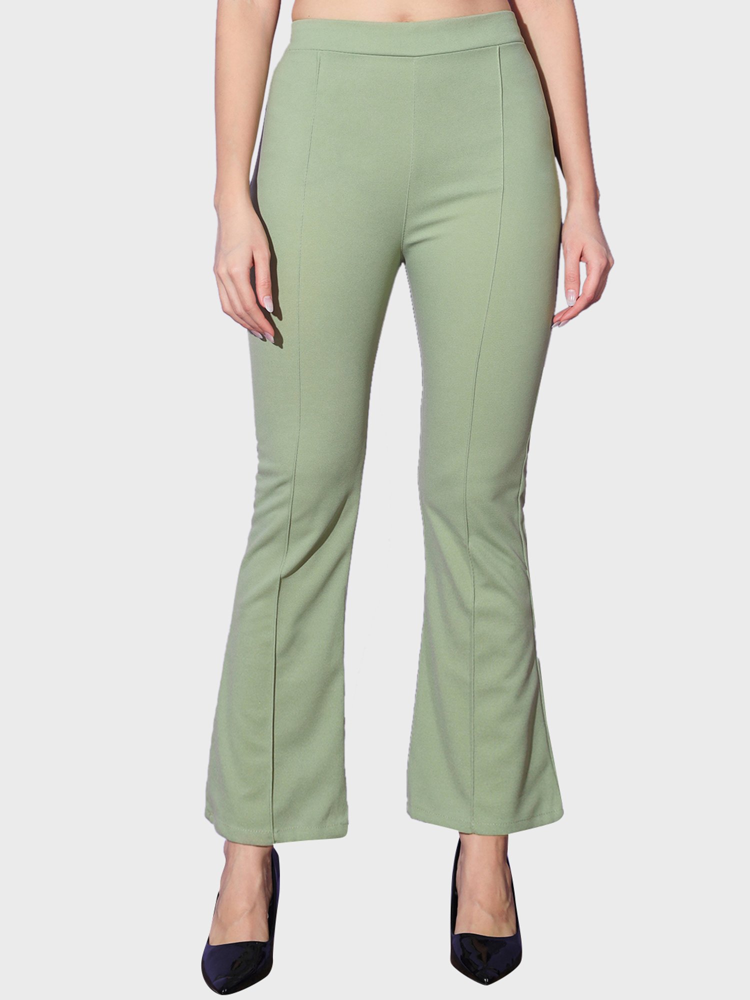 BUYNEWTREND Green Mid Rise Trousers