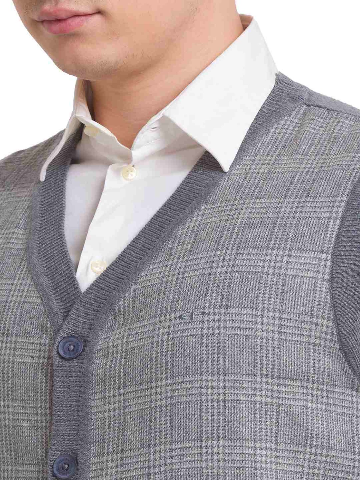ColorPlus Grey Classic Fit Checks Sweater