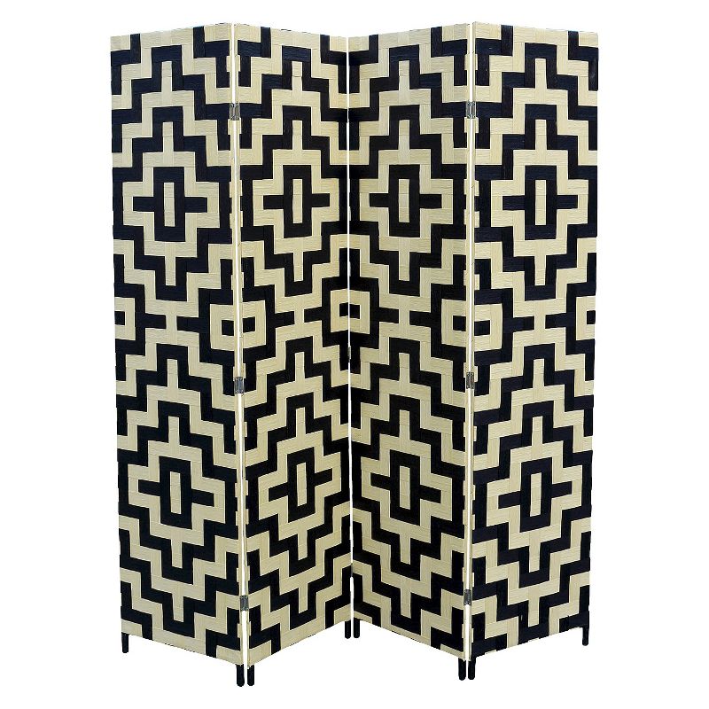 4 Panel Paper Straw Weave Screen on 2" Legs Black/White - Ore International
