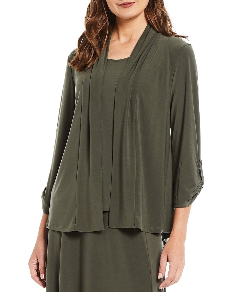 Ali Miles Petite Size Open Mesh Two Button Front 3/4 Sleeve Jacket