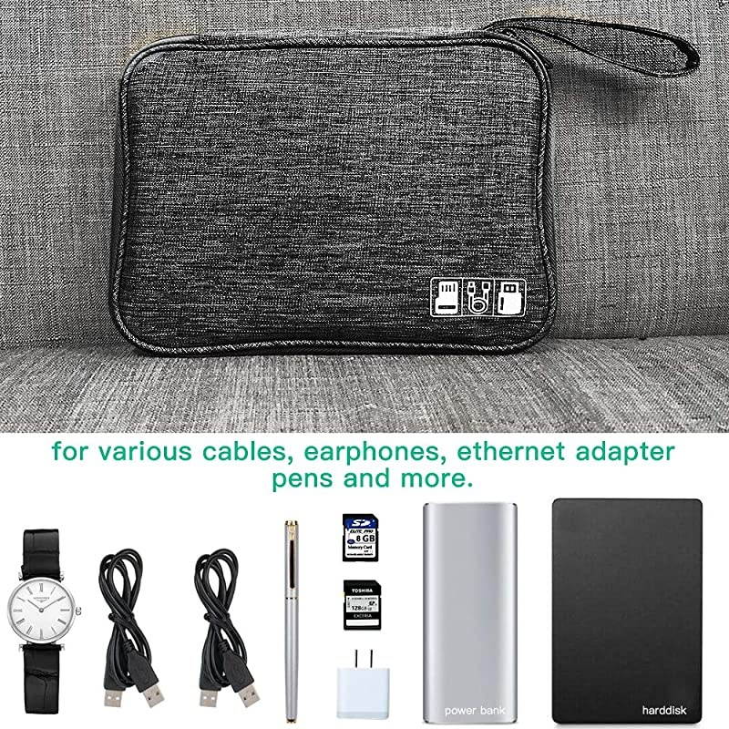 Electronics Organizer, Cable Organizer Bag Waterproof Electronics Organizer Travel Case Cord Organizer for Hard Drives, USB Cables, Flash Drive, Phone, SD Card, Power Bank(Black)