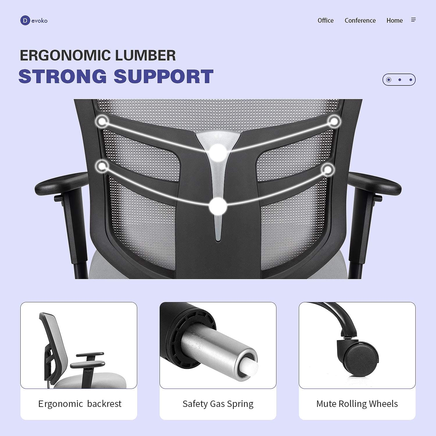 Devoko Big and Tall Office Chair 400 lbs Ergonomic Desk Chair with Adjustable Armrests High-Back Computer Chair with Lumbar Support Executive Swivel Conference Chair (Gray)